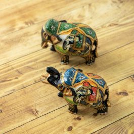 Indian Home Decor | Wooden Elephant Pair (Hand-Painted, Multicolor)